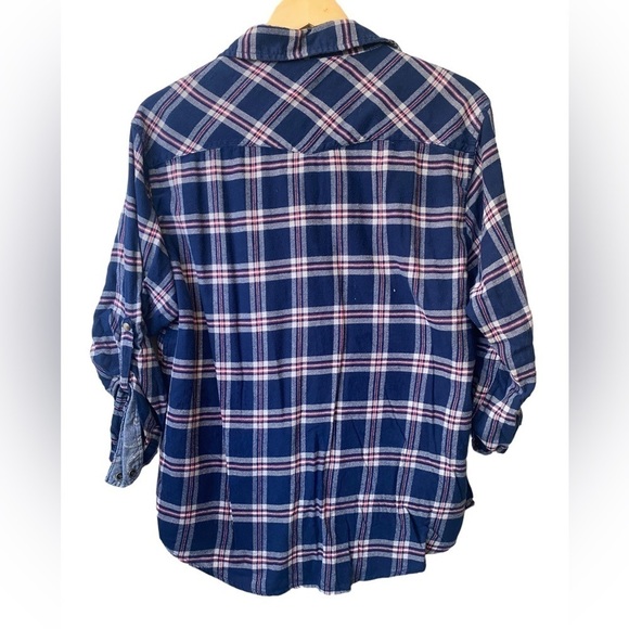 Plaid Flannel Blue Red Boys Style Jachs Girlfriend Button Down Shirt Size Large - Picture 5 of 10